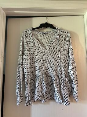Velvet Heart White Blouse with Black Heart Print